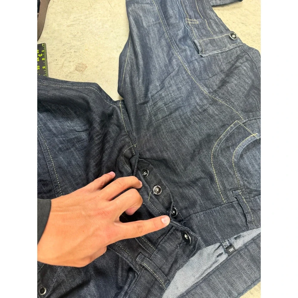 Kruze Denim Vintage Y2K Raw Blue Cargo Jeans Mens 36x34 European Style Baggy